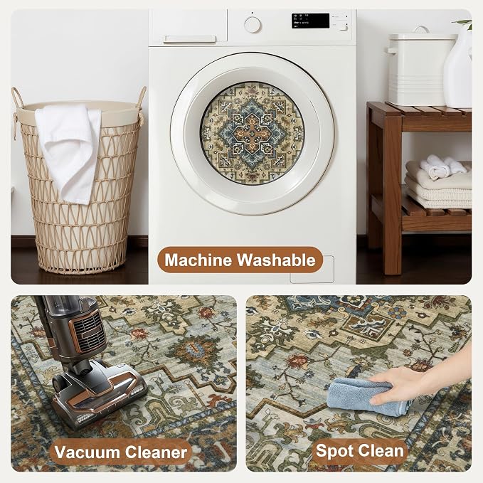 Tangsoo Vintage 2x3 Washable Rugs for Entryway, Non Slip Small Area Rug Farmhouse Indoor Front Door Rug, Oriental Print Door Mat Small Carpet, Soft Low Pile Rugs for Entry Entrance Kitchen Bedroom