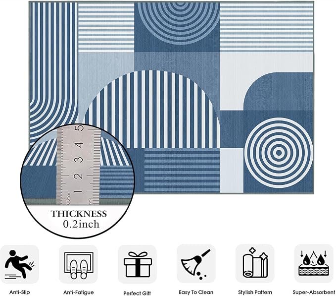 Area Rug 6x9 Living Room Blue Geometric Rug Machine Washable Minimalist Line Mid Century Modern Area Rugs Non Slip Low Pile Large Dining Room Indoor Floor Carpet for Bedroom Office,Blue