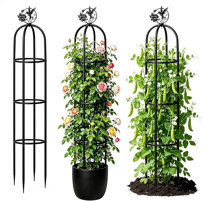Elegant Outdoor Garden Trellis for Climbing Plants with All Premium Metal | Floral Bird Topper 5.9ft Tall, 7.7lbs Heavy Duty, Collapse Proof, Solid & Stable, for Outdoor Flower Vine Vegetable Support