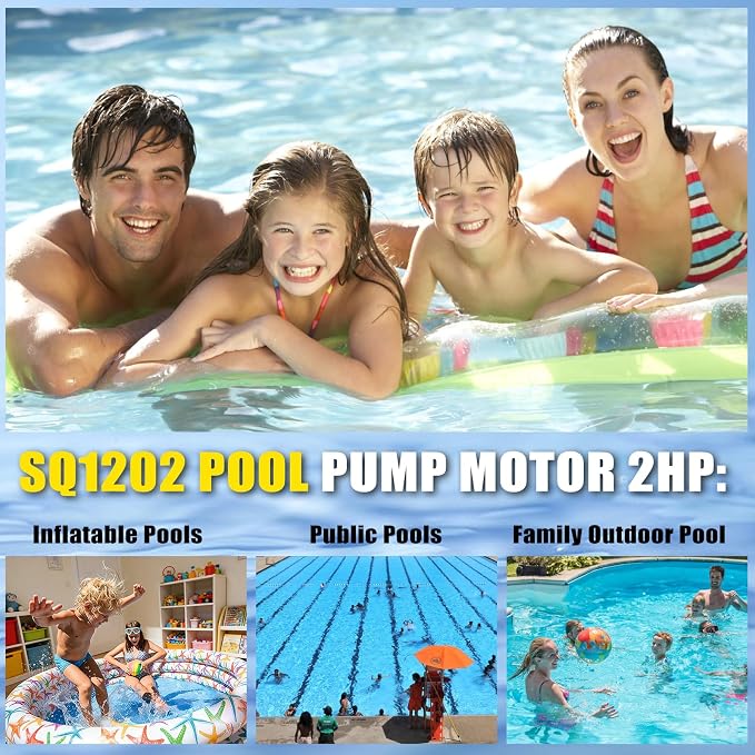 SQ1202 Pool Pump Motor 2HP 48Y Frame Fit for Century A.O.Smith Single Speed | Fit for Century A.O. Smith 2HP Single Speed, 3450 RPM, 48Y Frame, 230V, 11.2 Amps, Swimming Pool Motor