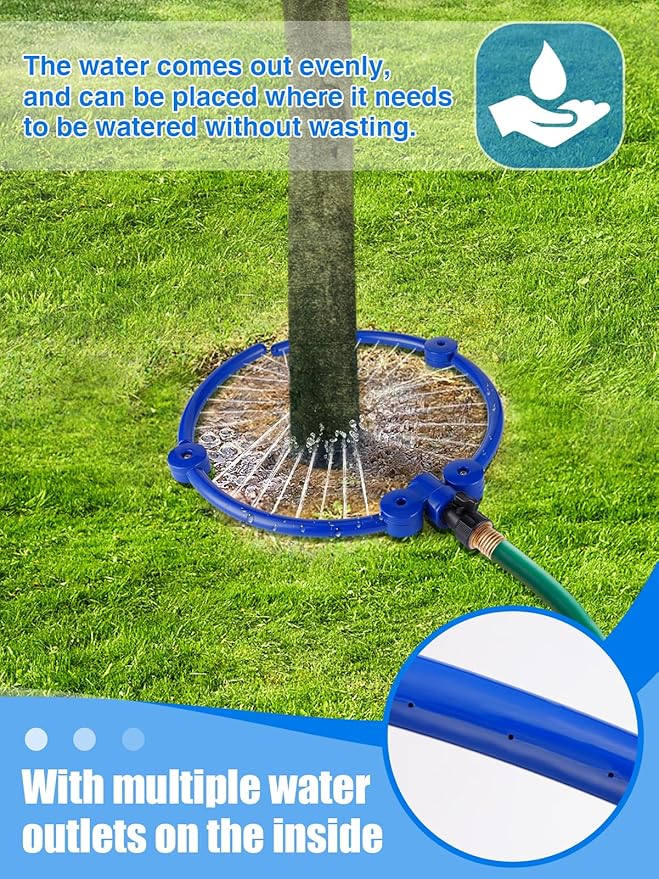 2Pcs 360° Tree Water Sprinkler, Adjustable Tree Watering Ring with Y Hose Splitters, Circle Tree Root Irrigation System for Outdoor New Trees Shrubs Plants Garden Beds