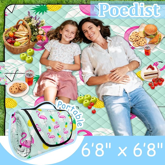 Extra Large Picnic Blanket Waterproof,80"x 80"Foldable Machine Washable Beach Blankets,Outdoor Blanket for 6-8 Adults,Picnic Mat Suitable for Indoor Crawling,Park Beach,Camping,Hiking,Travel（Flamingo）