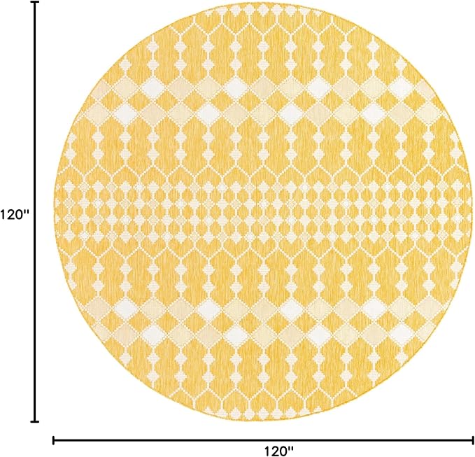 Unique Loom Outdoor Trellis Collection Area Rug - Traliccio (10' Round, Yellow/ Ivory)