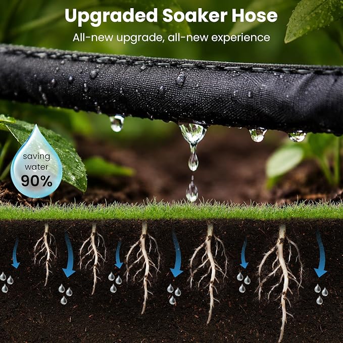 MIXC 2026 Thickened Flat Soaker Hose 50Ft with Copper Joint, Saving 80% Water, Aluminum Seal, 1mm Hose, 360°Swival Handle, Hole Pressure Relief Gasket, Drip Kit for Vegetable Garden, Lawn, Flower Bed