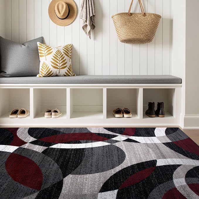 Rugshop Abstract Circles Contemporary High Traffic Area Rug Red 3'3" x 5' | Rectangular, Size 3'3" x 5', Living Room, Bedroom, Dining Room, Home Office, Kitchen, Entryway, Hallway, Nursery, Kids Room