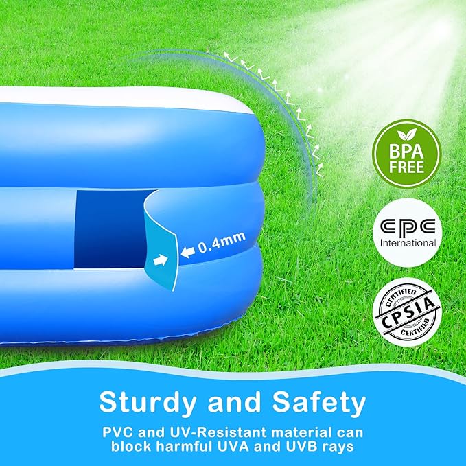 Sumbee Inflatable Pool for Kids and Adults, 120" x 72" x 22" Oversized Thickened Blow Up Family Swimming Pool for Outdoor Patio Backyard Garden Deck Summer Party Full Size Blue