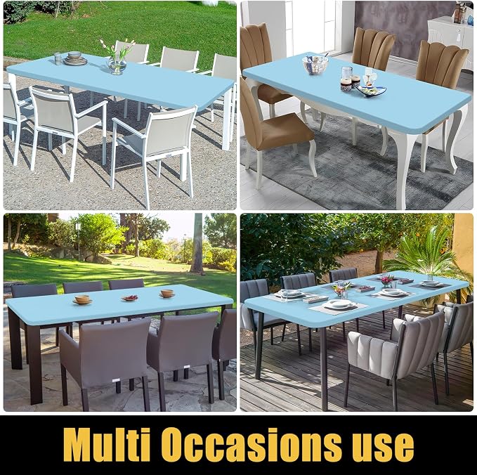 Smiry 6 Pack Rectangle Picnic Table Cloth, Waterproof Elastic Fitted Tablecloths, Washable Polyester Rectangular Patio Table Cover for Camping, Indoor and Outdoor (Light Blue, 30"x96")