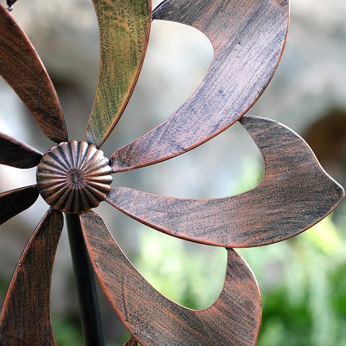 Wind Spinner Garden Decor, 61in(H) Copper Metal Easy Rotate Outdoor Stake | Tool-Free Assembly Adjustable Height Smooth Spin All-Weather Frame Premium Color Gift Box For Holiday Presents Yard Lawn