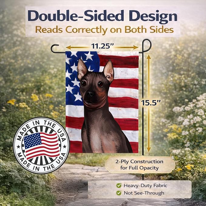 Caroline's Treasures CK6400GF American Hairless Terrier American Flag Garden Flag Mailbox Flag Decorative Yard Flag Banner Outside Patio Artwork Yard Flower Beds, Garden Size, Multicolor