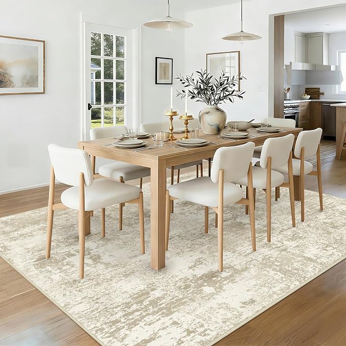 RELEANY Washable 6'x9' Abstract Area Rug for Living Room Cream Beige | Carpet for Bedroom, Kitchen, Office, Hallway and Entryway, Printed Pattern, Non‑Slip, Soft, Stain‑Resistant, Easy to Clean