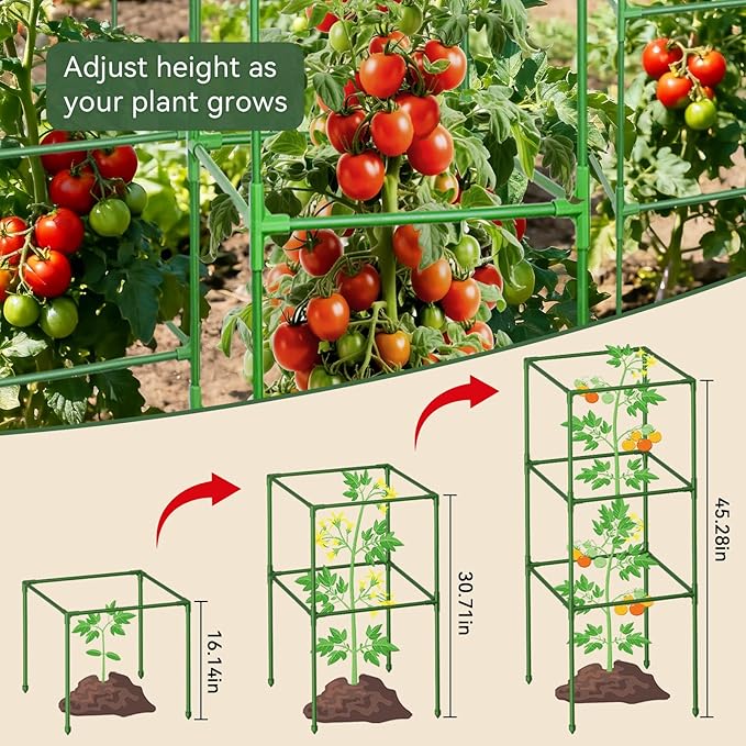 Halatool 2 Pack 45 Inches Tomato Cages for Garden, Heavy Duty Adjustable Square Tomato Trellis for Climbing Plants – Green Plant Support Stakes for Vegetables Flowers Fruits & Raised Bed Outdoor