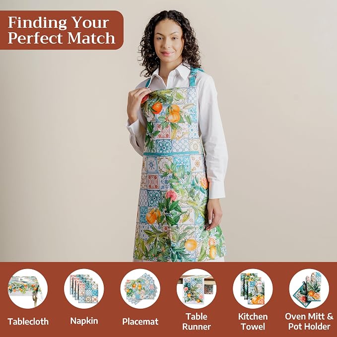 Maison d' Hermine Aprons for women with Pocket 100% Cotton (27.50"x31.50") | Adjustable Neck Strap & long ties Apron Men Chef Wedding Cooking Gardening Server Maid