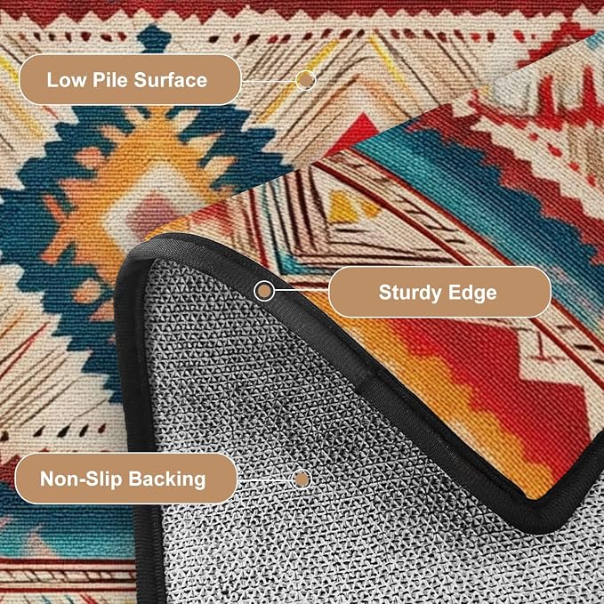 10x14 Area Rugs for Living Room Native American Indian Ornament Pattern Geometric Ethnic Textile Washable Large Area Rug for Bedroom Non Slip Outdoor Carpets Soft Mats Kitchen Home Office Decor