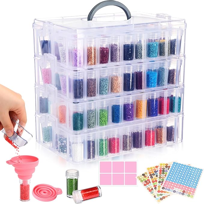 Willinglong 4 Tier Diamond Painting Storage Containers with 208 Grids Diamond Art Storage Bead Organizer Painting Accessories DIY Art Jewelry Craft