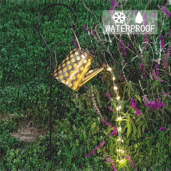 JIAJIAMEI Solar Watering Can Lights Flower Outdoor Garden Decor, Large Waterproof Cascading LED Hanging Solar Lights Gifts for Mom Grandma Women Birthday Mother's Day - Yard Porch Patio Backyard