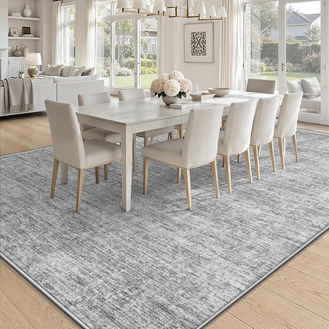 9x12 Area Rugs Living Room Rug: Washable Modern Abstract Rugs Neutral Non Slip Rug Soft Low Pile Indoor Bedroom Carpet for Nursery Office Dining Room Kids Room (Grey, 9'x12')