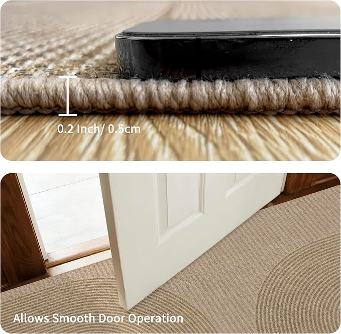 Easy Jute Rug 3x5 Outdoor: Natural Area Rugs for Patio Linen-Look Fabric Durable - Neutral Washable Carpet Mat for Entryway Bedroom Kitchen Non-Slip - Geometric Arch Pattern