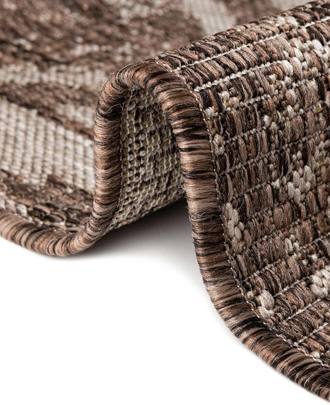 Unique Loom Outdoor Bohemian Collection Area Rug - Anthro (2' 7" x 8' Runner, Brown/ Ivory)