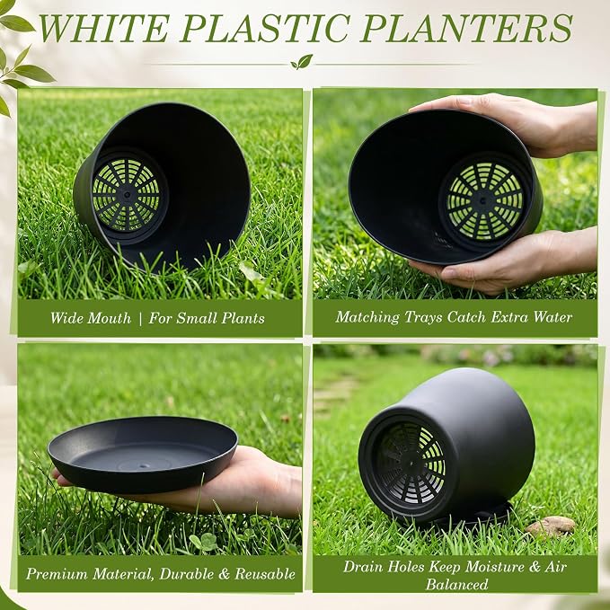 Yinder 32 Pcs 6 Inch Nursery Pots Flower Pots Black Plastic Plant Pot Seed Starting with Saucers and Drainage Holes Plant Container for Herbs Houseplants Seeding Nursery Flowers