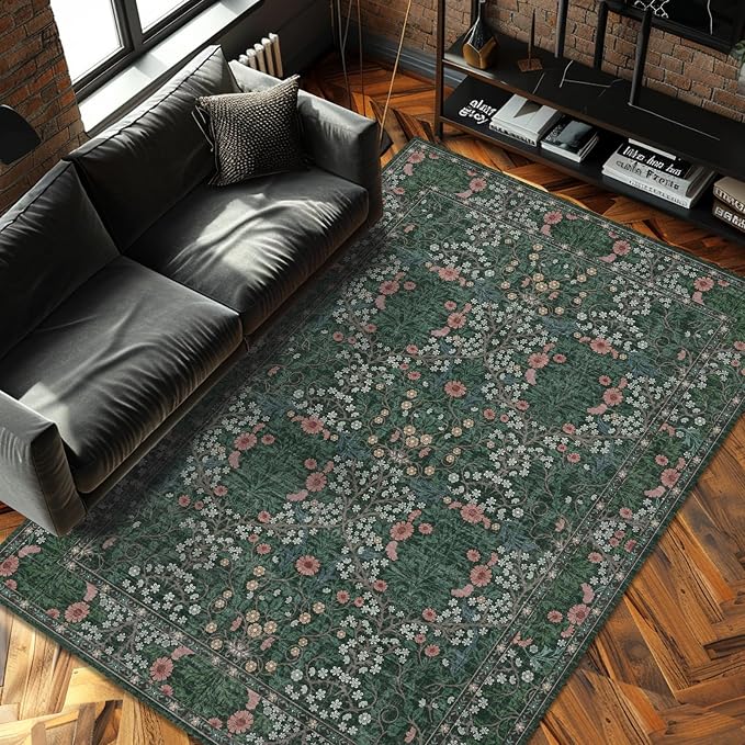 4x6 Area Rug for Bedroom Beside Rug, Laundry Room, Entryway, Kitchen, Washable Non-Slip Low Pile Ultra Soft Stain Resistant Carpet (Green)