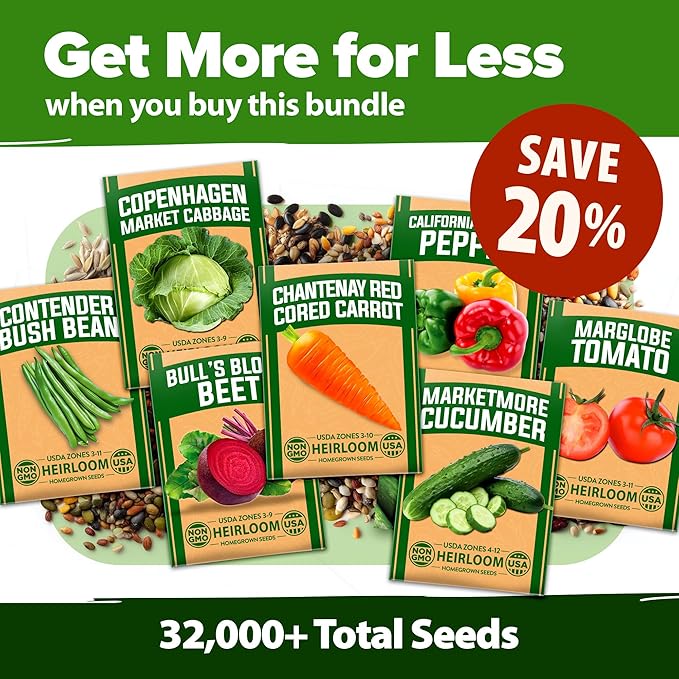 HOME GROWN 70 Variety Vegetable & Herb Seeds 30,600+ USA Non-GMO Heirloom Survival Seeds Garden Kit for Spring, Fall, Winter Indoor & Outdoor Planting Starter Set for Home Gardeners & Preppers
