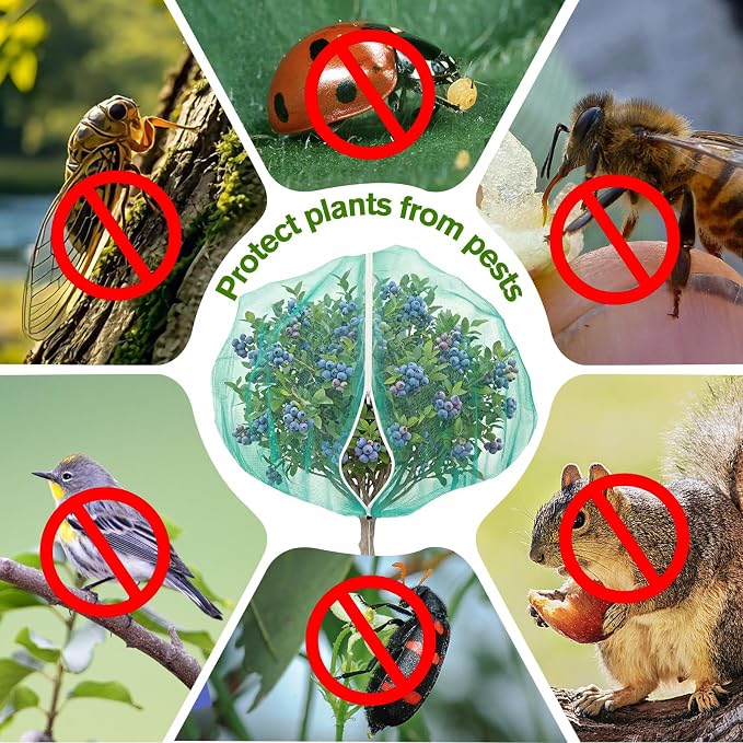 KEOHOLI 12FTx12FT Green Large Fruit Tree Netting Reusable Durable Mesh Cover with Zipper and Drawstring for Fruit Tree Protection Cover from Birds Cicadas Squirrels and Insects
