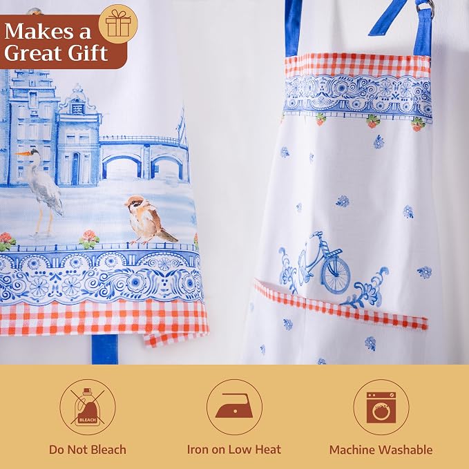 Maison d' Hermine Aprons for women with Pocket 100% Cotton (27.50"x31.50") | Adjustable Neck Strap & long ties Apron Men Chef Wedding Cooking Gardening Server Maid