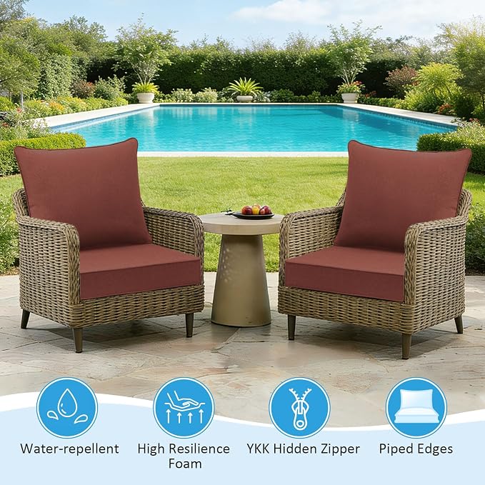 Sunbrella Outdoor Deep Seat & Back Cushion Set (2-Pack), 24 x 24 Inch Water Repellent and Fade Resistant Patio Furniture with Removable Cover for Outside Sofa Couch, Canvas Henna