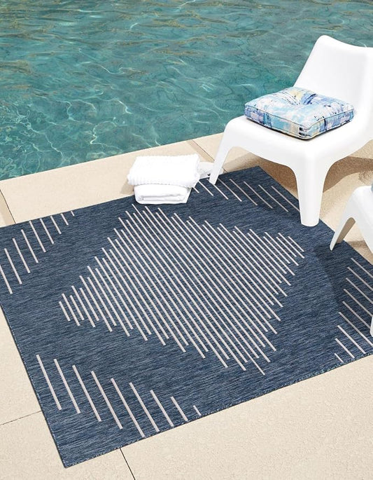 Unique Loom Outdoor Modern Collection Area Rug - Tambor (13' Square Blue/Ivory)