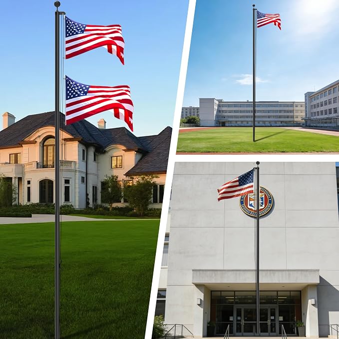 25FT Aluminum Flag Pole Kit for Outside House, Black Ball Topper, 3x5 Embroidered American Flag, Tangle-Free Flagpoles for Yard, Garden, Residential & Commercial Use