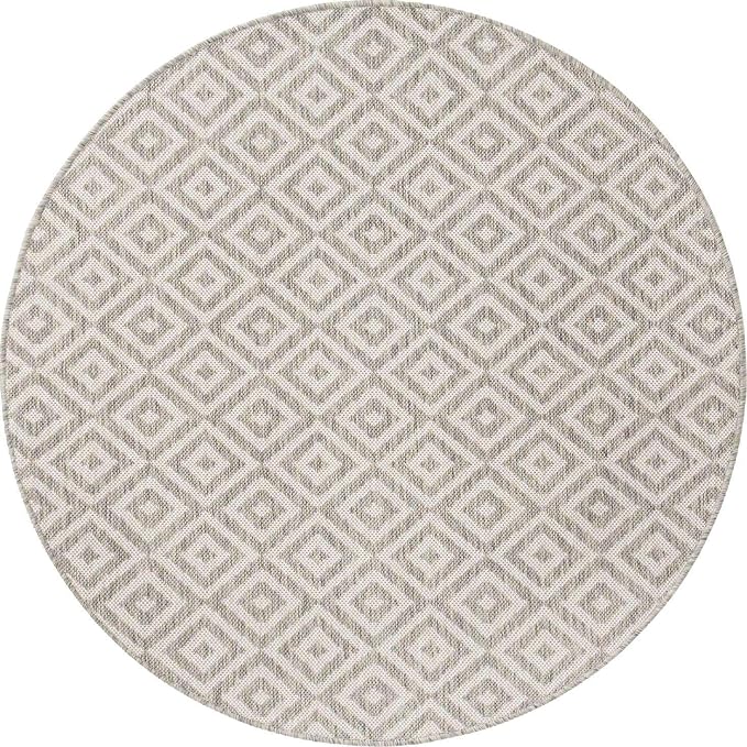 Unique Loom Outdoor Collection Area Rug - Costa Rica (4' 1" Round, Light Gray/ Ivory)