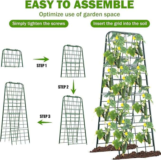 Heavy Duty 50"x17" Adjustable A-Frame Trellis for Climbing Plants – Rust-Proof Metal Garden Trellis with Dense Grid Design, Perfect for Raised Beds, Tomatoes, Cucumbers & Outdoor Vines (Green, 2 Pcs)
