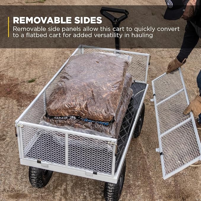 Gorilla Carts Steel Utility Garden Cart, 1,000-Pound Capacity, Gray - Heavy-Duty Outdoor Wagon with Removable Sides, 13-Inch Pneumatic Tires, and Convertible Pull or Tow Handle