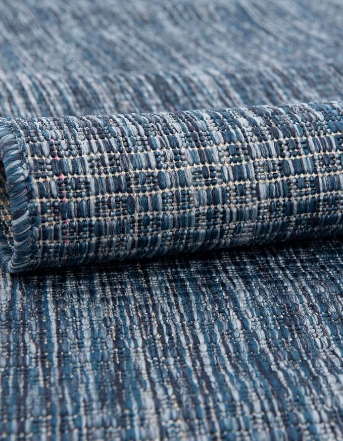 Unique Loom Outdoor Solid Collection Area Rug (10' Square Blue/Navy Blue) | Modern Solid rug, stain and water resistant, doesn't shed, easy to clean, kid and pet friendly, indoor/outdoor, flatweave.