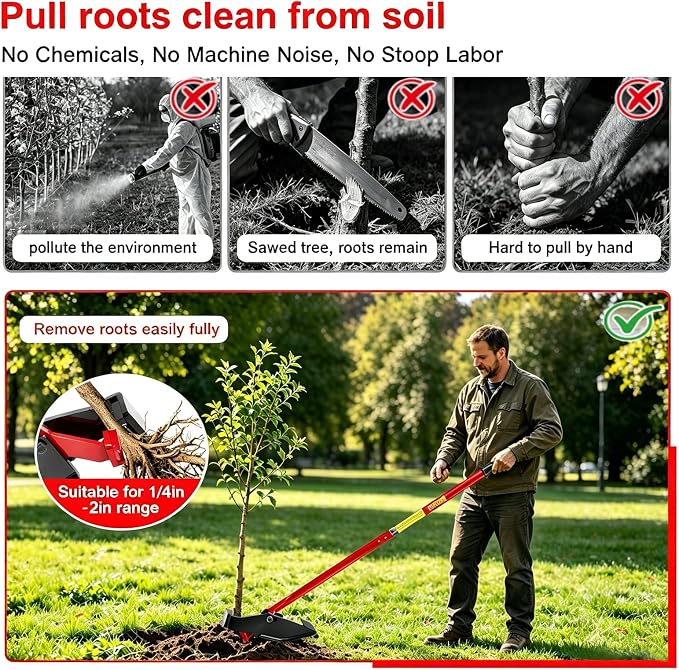 Large Size Sapling Puller Tool - Heavy Duty Tree Root Puller for ¼ to 2" Woody Stems | Fully Uproots Trees & Shrubs | Ergonomic Garden Tool for Landscaping, Farming, Forestry
