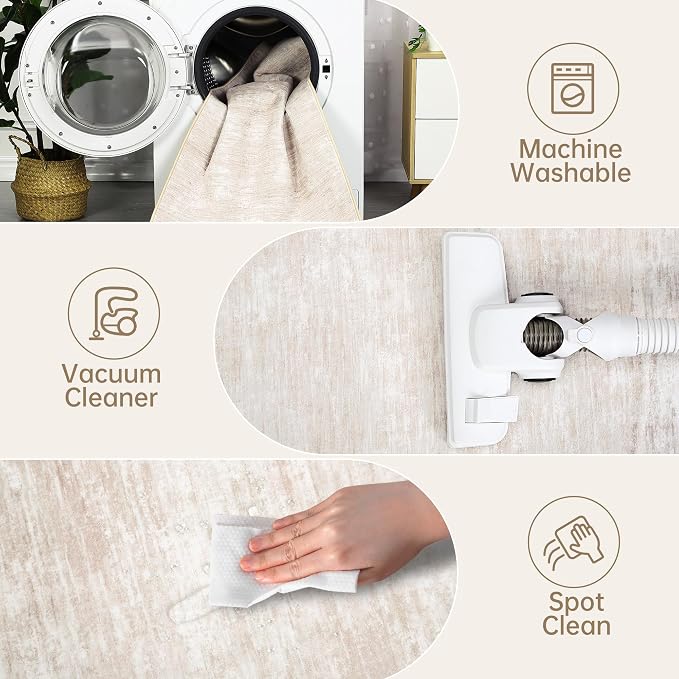 GarveeHome 4x6 Rugs for Bedroom Solid Color Machine Washable Area Rugs for Living Room, Non Slip Non Shedding Floor Cover Carpet Stain Resistant Low Pile Mats for Entryway Playroom Office, Beige