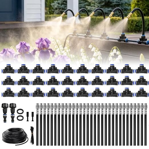 360° Adjustable Drip Irrigation System, 98FT Garden Watering System with 30 Nozzles, Water Sprinkler for Garden, Yard, Lawn, Greenhouse, Plants, Backyard Misting System