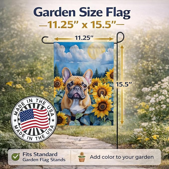 Caroline's Treasures DAC6080GF French Bulldog in Sunflowers Garden Flag Mailbox Flag Decorative Yard Flag Banner Outside Patio Artwork Yard Flower Beds, Garden Size, Multicolor
