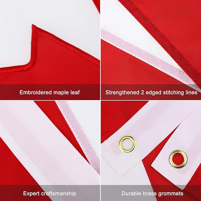 Canada Flag 5x8 FT, Large Canadian Flags Durable Embroidered Maple Leaf with Vivid Color, Triple Stitching, Canvas Header and Brass Grommets for All-Weather Outdoor Display