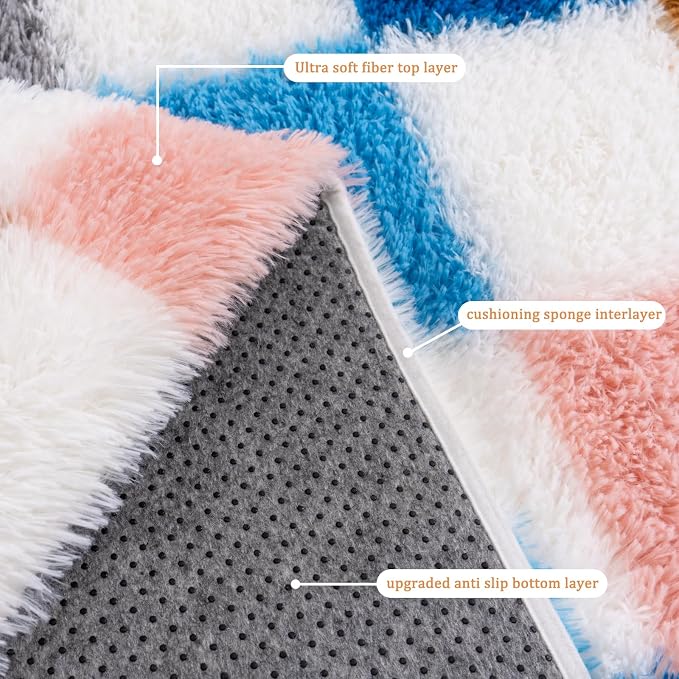 Checkered Rug 6x9 for Living Room, Ultra Shag Large Rainbow Area Rug for Bedroom, Modern Plush Soft Upgrade Non-Slip Fluffy Fuzzy Carpet for Kids Girls Room, Dorm Home Decor