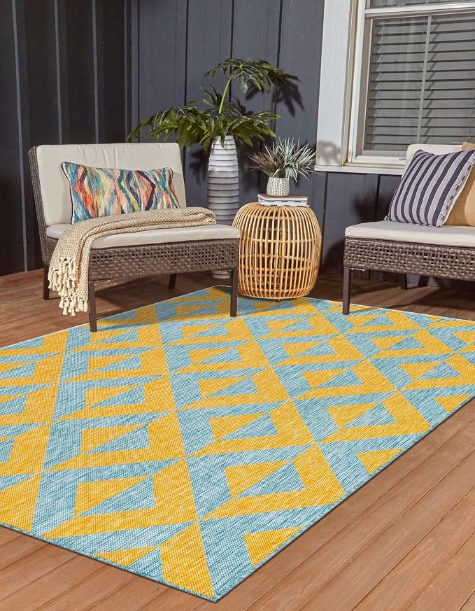 Unique Loom Unique Loom Outdoor Collection Area Rug - Napa (9' x 12' Rectangle, Yellow and Aqua/Yellow)