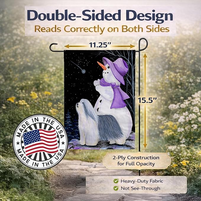 Caroline's Treasures SS8947GF Snowman with Bearded Collie Garden Flag Mailbox Flag Decorative Yard Flag Banner Outside Patio Artwork Yard Flower Beds, Garden Size, Multicolor