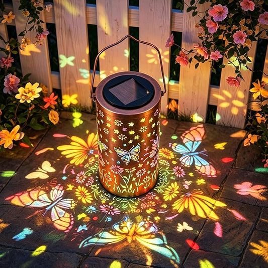 Colorful Butterfly Solar Lanterns Outdoor Waterproof, Garden Decor Gifts for Women Mom Sister Grandma, LED Hanging Solar Lantern Lights Outside for Table Yard Lawn Garden Path Porch Decor