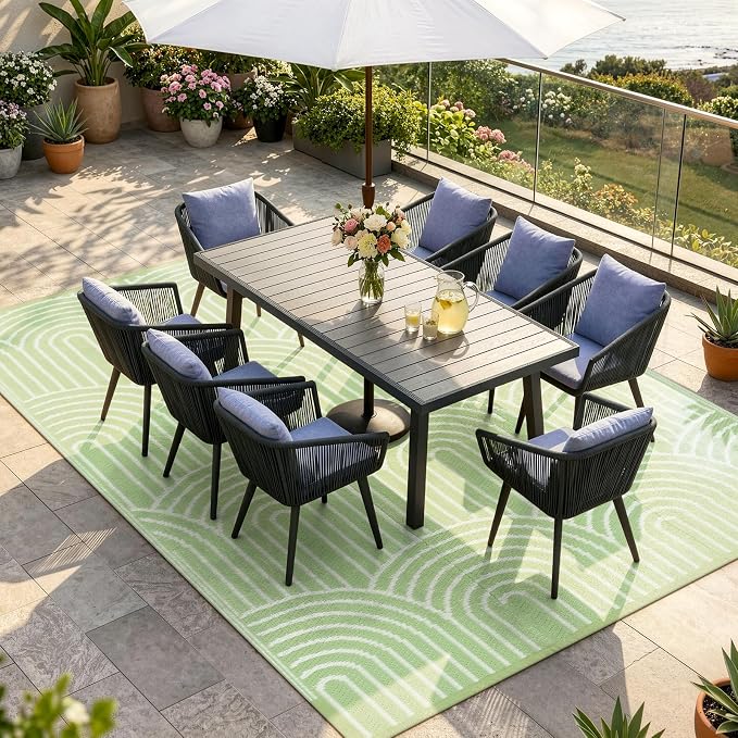 Lahome Deck Rugs Outdoor Waterproof 6x9 Patio Outside Rug, Plastic Straw Reversible Rv Mat,Large Portable Porch Camping Carpet for Balcony Tent (Rainbow Green, 6'x9')