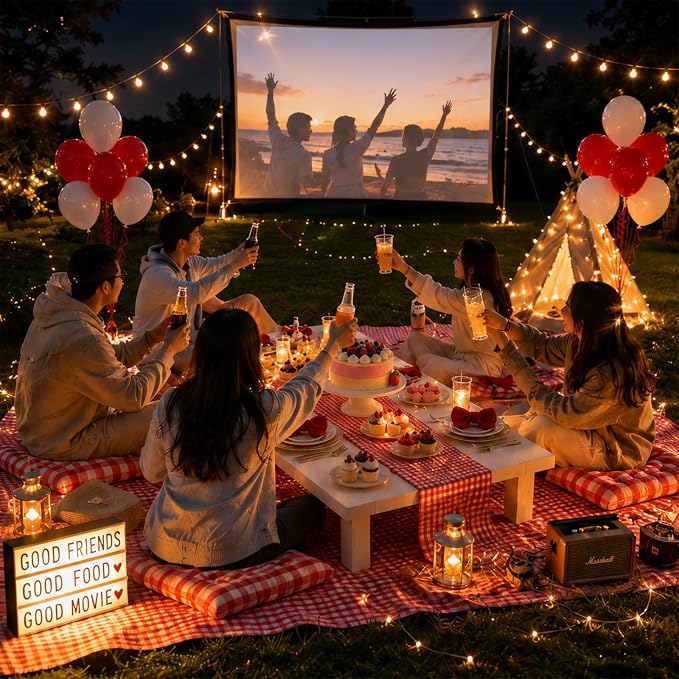 Cinrobiye Boho Picnic Party Set for Outdoor, Aesthetic Picnic Setup with Large Picnic Blanket, Floor Cushions, Table Runner, Napkins, Balloons for Wedding, Bridal Shower, Birthday(Red)