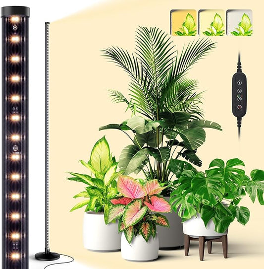 Bstrip Standing Grow Light for Indoor Plants, Vertical Grow Light with 3 Light Modes, Wide Illumination and Dimmable, T10 Full Spectrum Grow Lights, 16in-65in Adjustable Height & Auto Timer