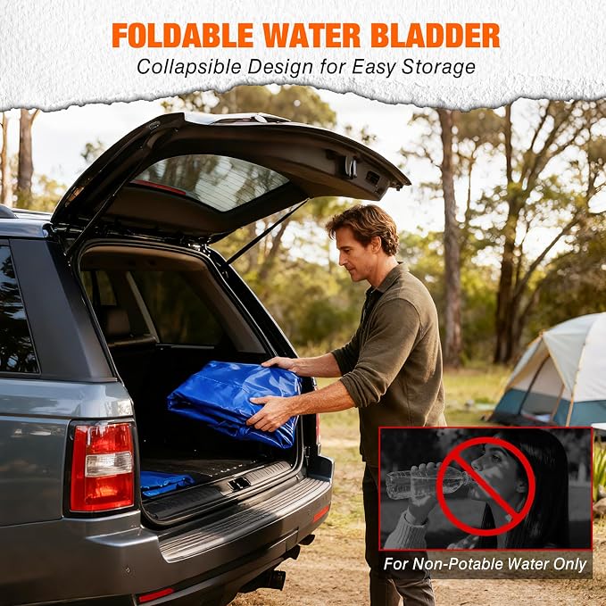 Yesker Portable Water Storage Bladder 63 Gallon – Heavy-Duty 1000D PVC Foldable Water Bladder Tank with 3/4" PVC Spigot for Garden, Camping & Emergency Use, Blue