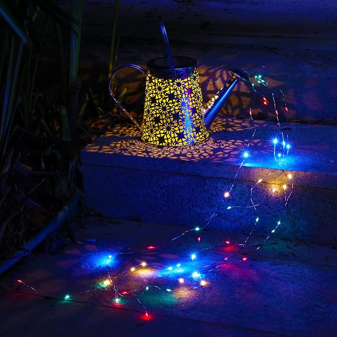 VOOKRY Solar Watering Can Lights, Outdoor Large Hanging Lantern Waterproof, Multicolor Retro Metal Solar Lights for Patio Yard Porch Lawn Garden Christmas Decor Gifts for Mom Women Grandma Birthday