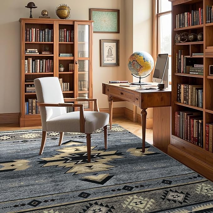 BENRON Western Rugs for Living Room Bedroom 4x6, Non Slip Washable, Grey | Southwest aztec Area Rugs for Dining Table Kitchen Home Decor, Geometric