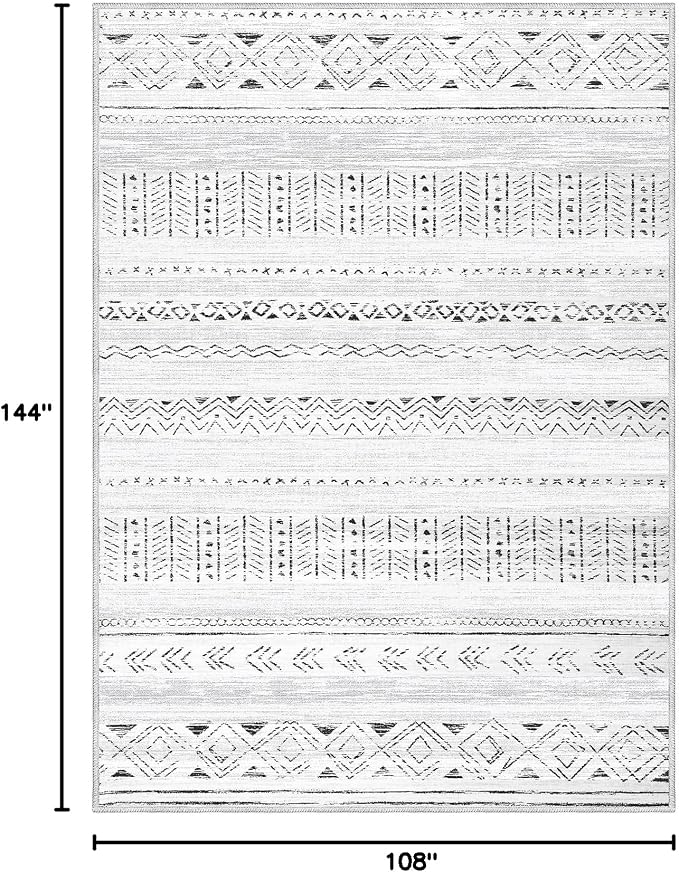 cotiled Boho 9x12 Area Rug for Living Room: Large Moroccan Washable Rug | Stain Resistan Carpet for Bedroom Farmhouse Dining Room Dark Grey